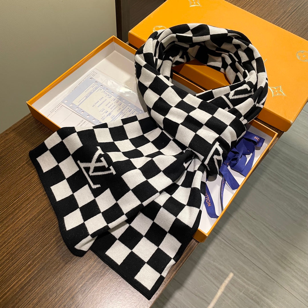 DAMIER SCARF 200 CM IN BLACK MIX WHITE CASHMERE 388193 mysite