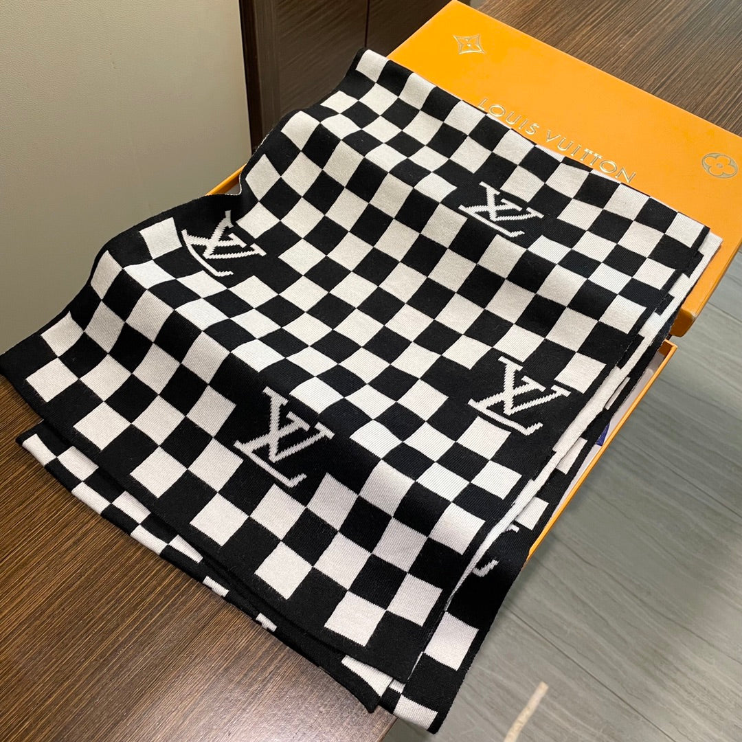 DAMIER SCARF 200 CM IN BLACK MIX WHITE CASHMERE 388193 mysite