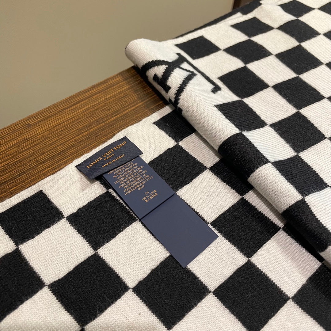 DAMIER SCARF 200 CM IN BLACK MIX WHITE CASHMERE 388193 mysite