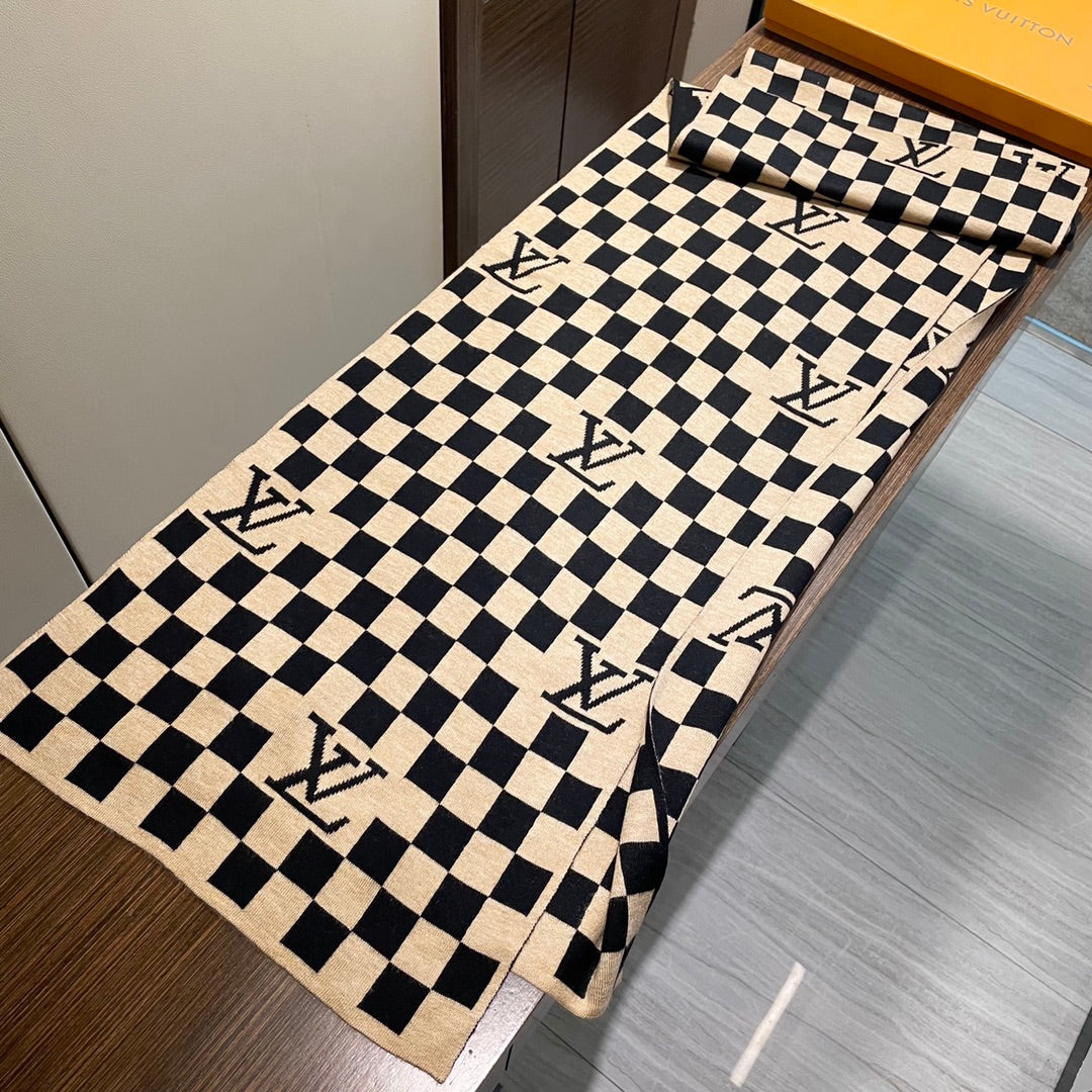 DAMIER SCARF 200 CM IN BLACK MIX TAN BEIGE CASHMERE 388194 mysite