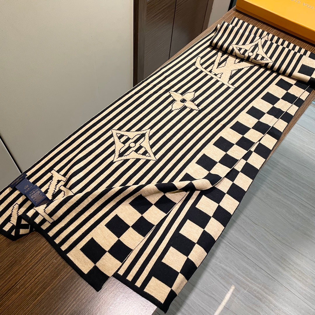 GRAPHICAL 180 CM SCARF IN TORTILLA BROWN MIX BLACK CASHMERE 388202 mysite