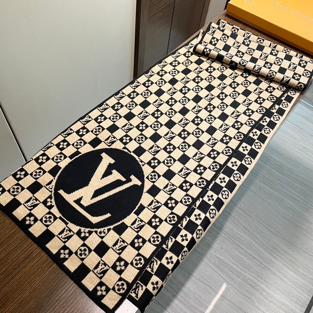 CLASSIC DAMIER SCARF 200 CM IN TORTILLA BROWN MIX BLACK CASHMERE 389749 mysite