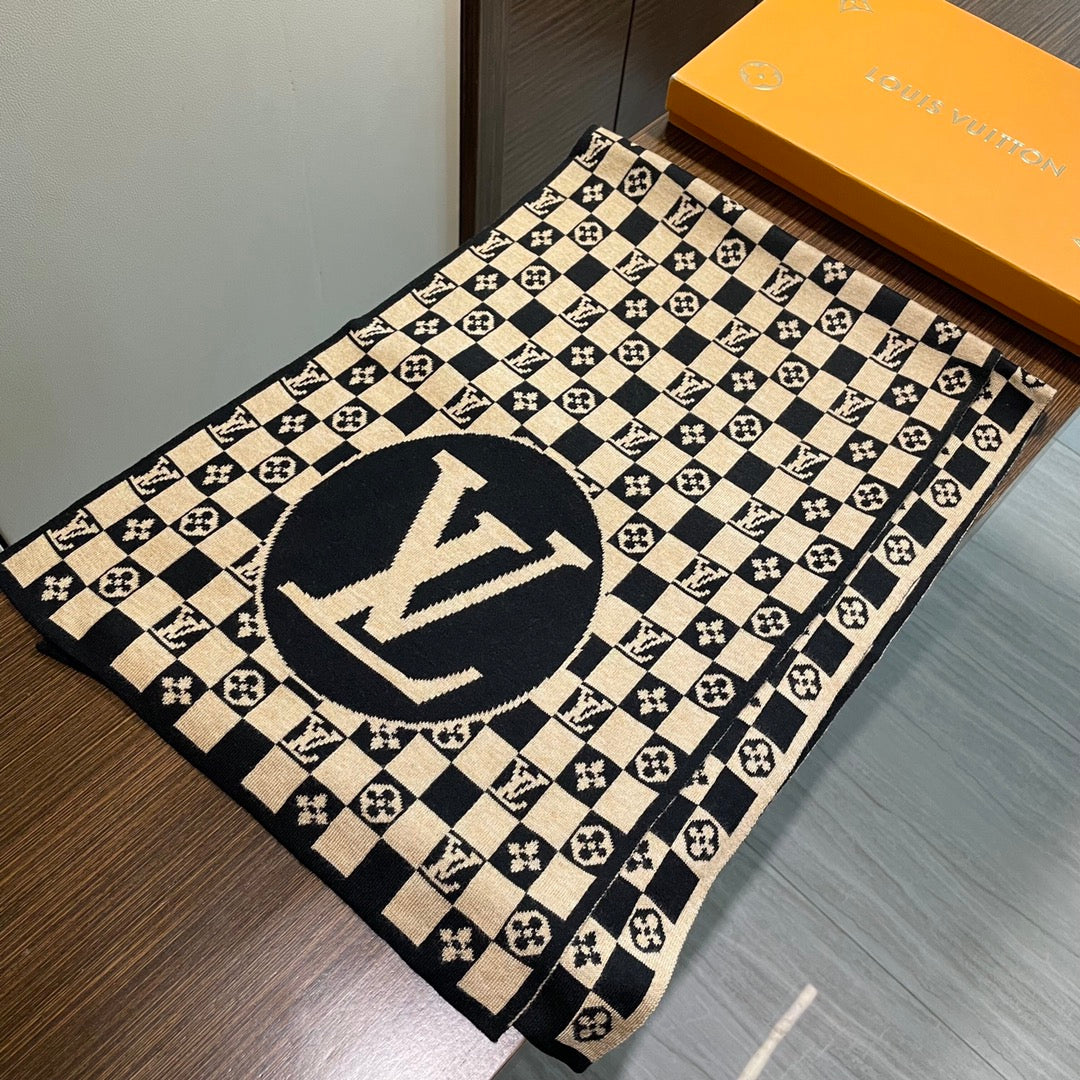 CLASSIC DAMIER SCARF 200 CM IN TORTILLA BROWN MIX BLACK CASHMERE 389749 mysite