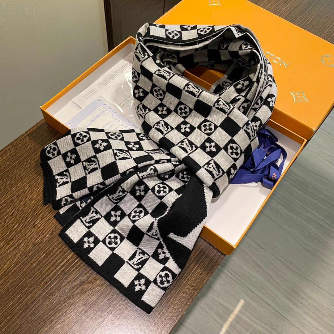 CLASSIC DAMIER SCARF 200 CM IN BLACK MIX WHITE CASHMERE 389750 mysite