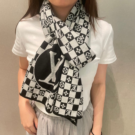 CLASSIC DAMIER SCARF 200 CM IN BLACK MIX WHITE CASHMERE 389750 mysite