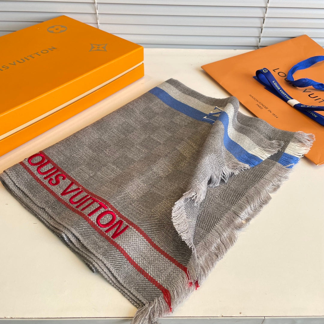 DAMIER SCARF 190 CM IN KHAKI BROWN CASHMERE 391147 mysite