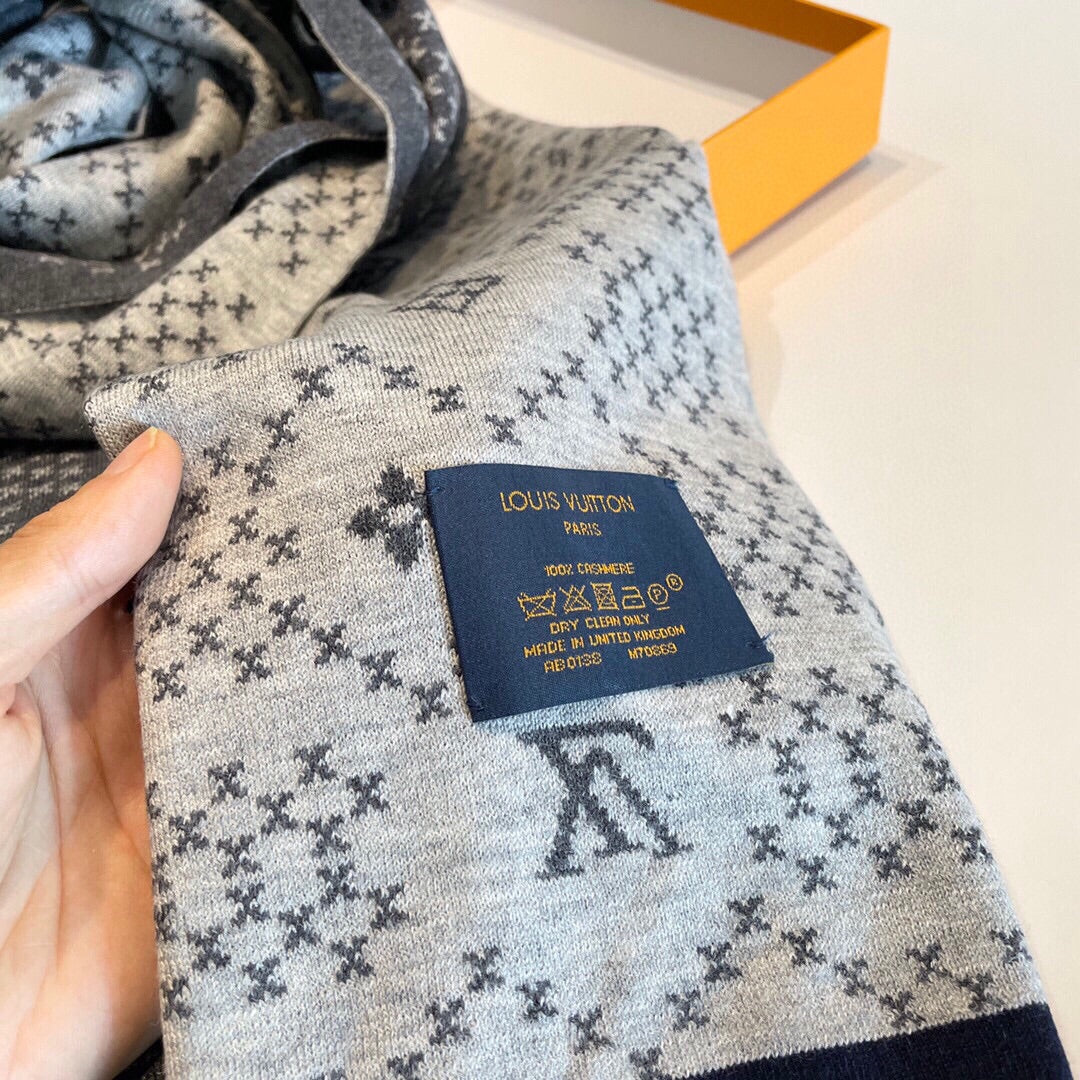 SCARF 180 CM IN SHADOW GRAY MONOGRAM CASHMERE 398517 mysite