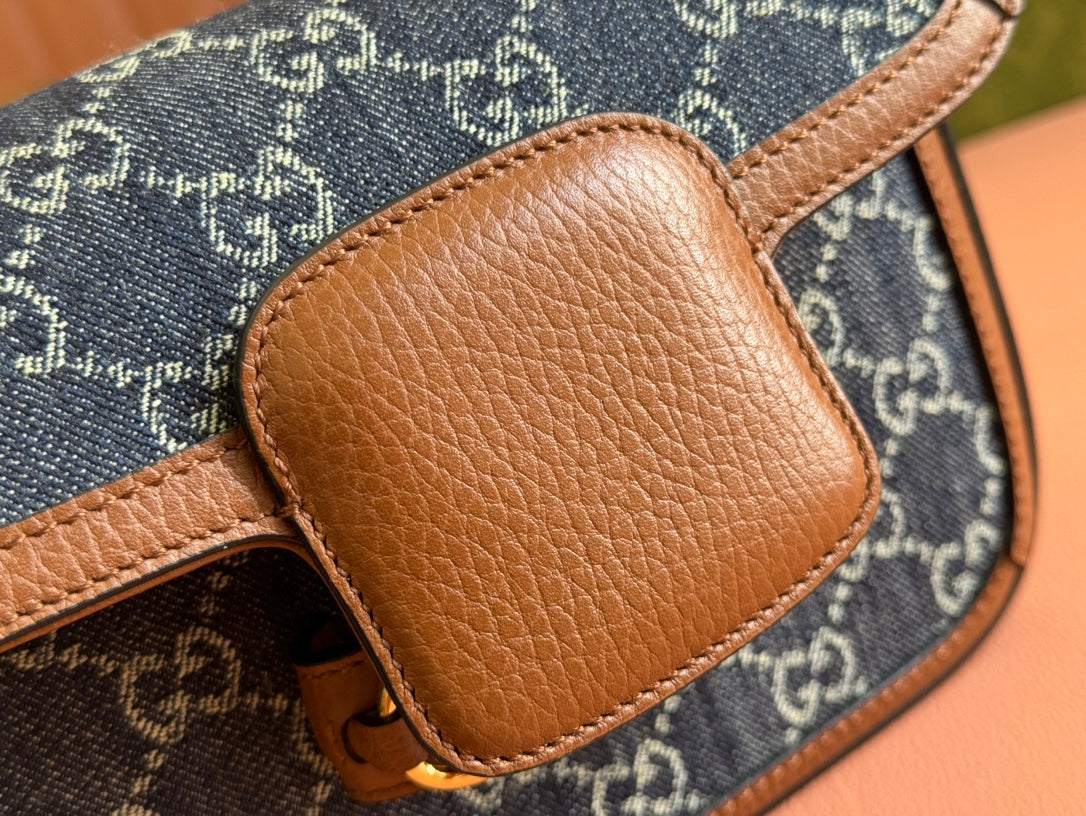 Gucci Horsebit Bag Blue mix Brown Leather Canvas 244253 mysite