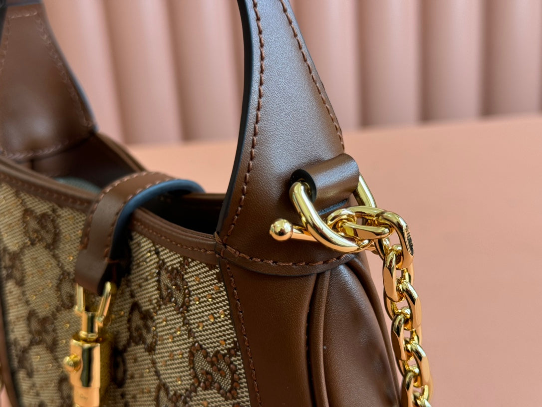 Gucci Jacket Bag Brown mix Ebony Rhinestones Leather Canvas 248592 mysite