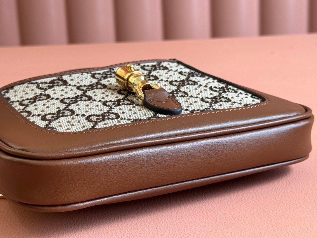 Gucci Jacket Bag Brown mix Ebony Rhinestones Leather Canvas 248592 mysite