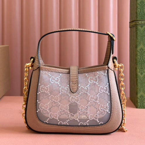 Gucci Jacket Bag Pink Lizard Rhinestones 248588 mysite