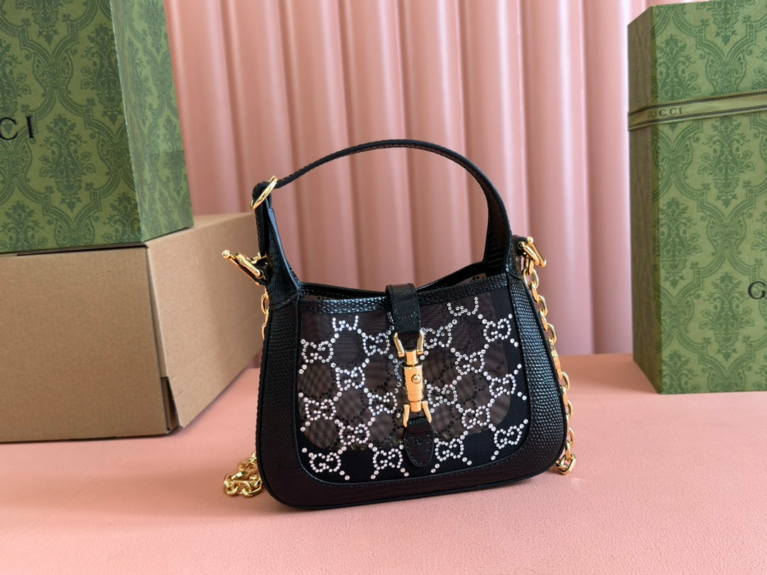 Gucci Jacket Bag Black White Lizard Rhinestones 248589 mysite