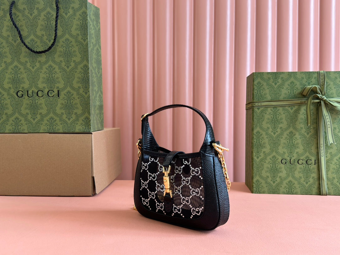 Gucci Jacket Bag Black White Lizard Rhinestones 248589 mysite