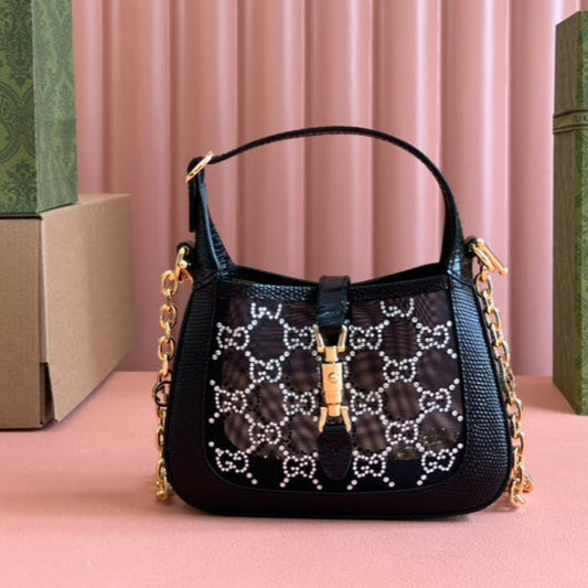 Gucci Jacket Bag Black White Lizard Rhinestones 248589 mysite