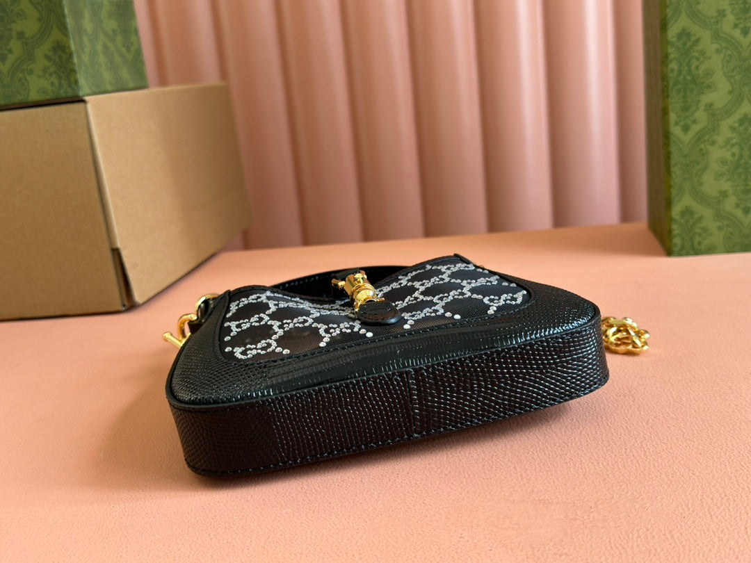 Gucci Jacket Bag Black White Lizard Rhinestones 248589 mysite