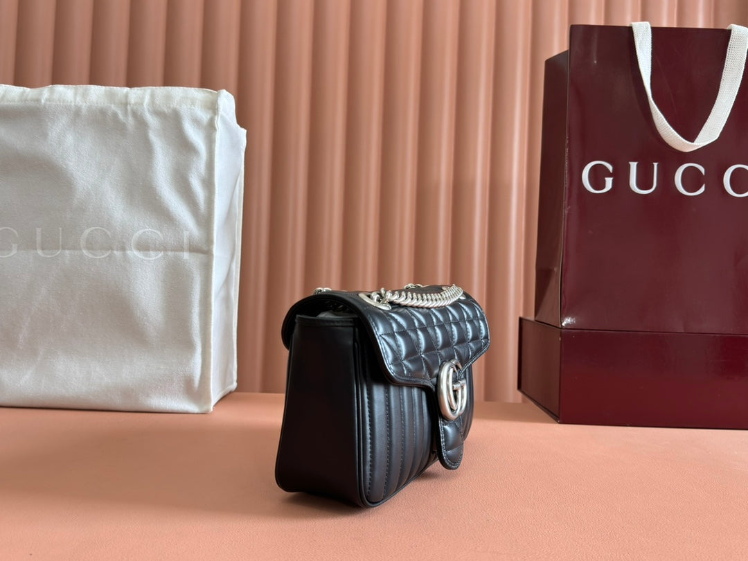 Gucci GG Marmont 26 Bag with Silver Hardware Black Calfskin 248245 mysite