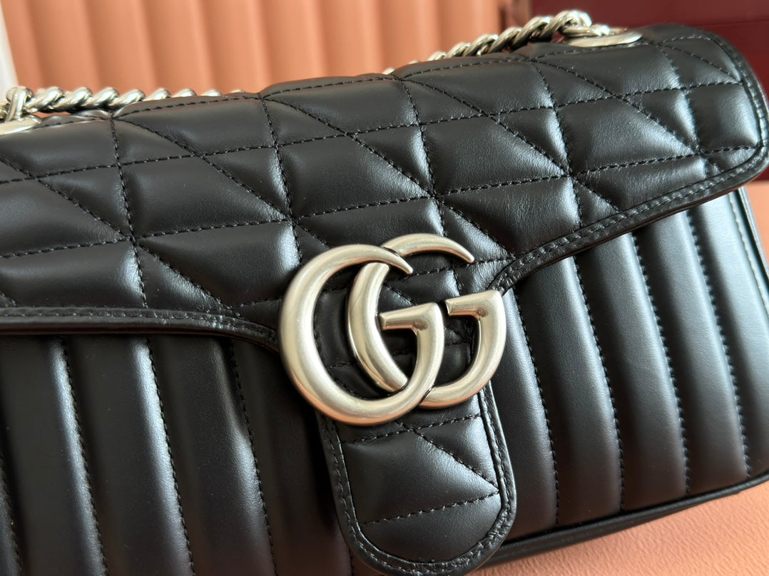 Gucci GG Marmont 26 Bag with Silver Hardware Black Calfskin 248245 mysite