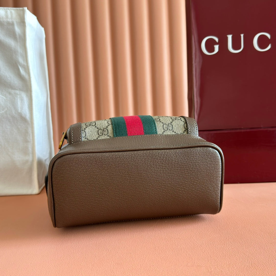 GG Small Ophidia Backpack Beige & Dark Brown GG Monogram Fabric 272187 mysite