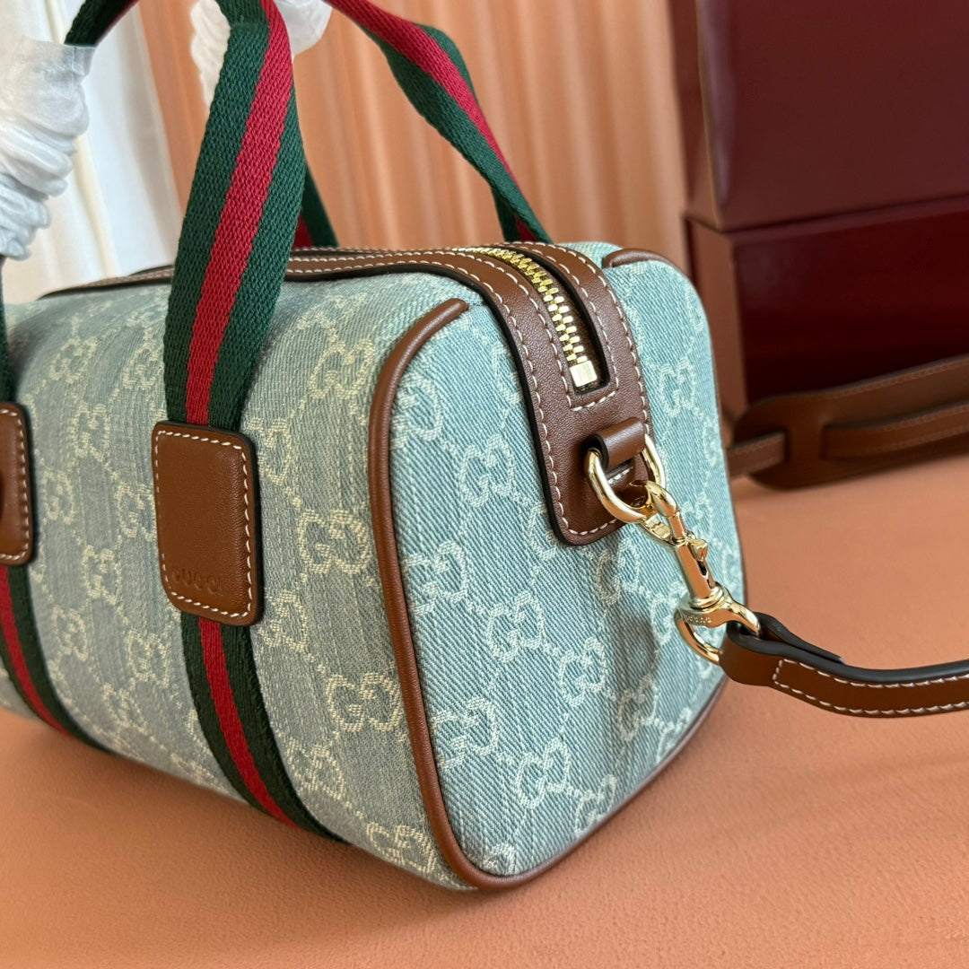 Gucci Boston Bag 20 Blue White Denim Fabric 271893 mysite
