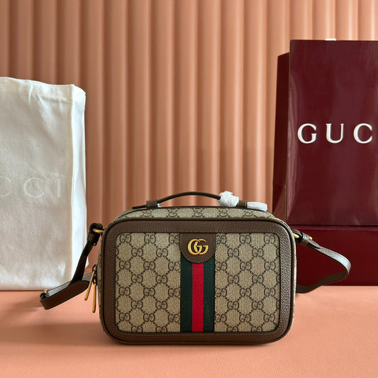 GG Ophidia Small Crossbody Bag Beige & Dark Brown GG Monogram Fabric 272074 mysite