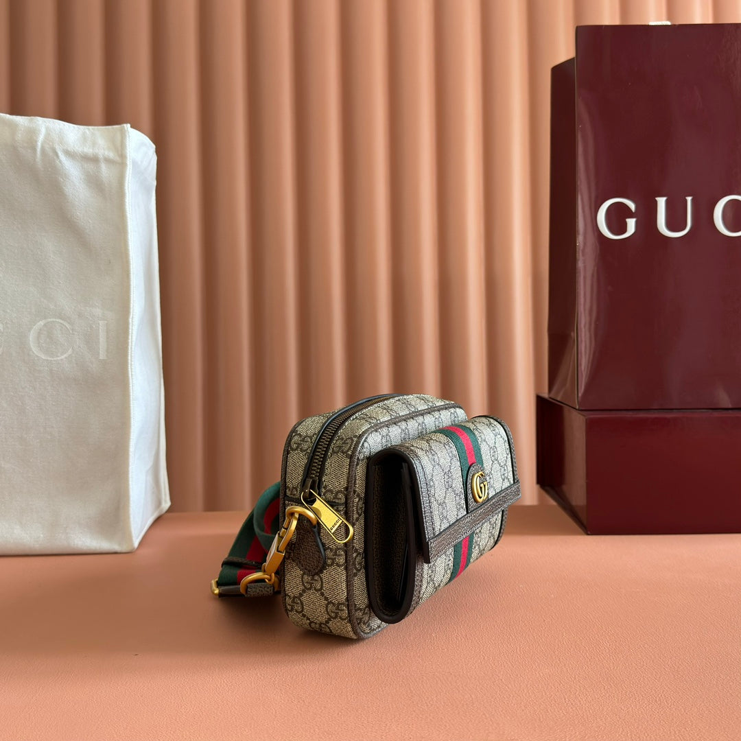 Gucci Ophidia Mini Handbag Beige Brown Canvas Leather 272065 mysite