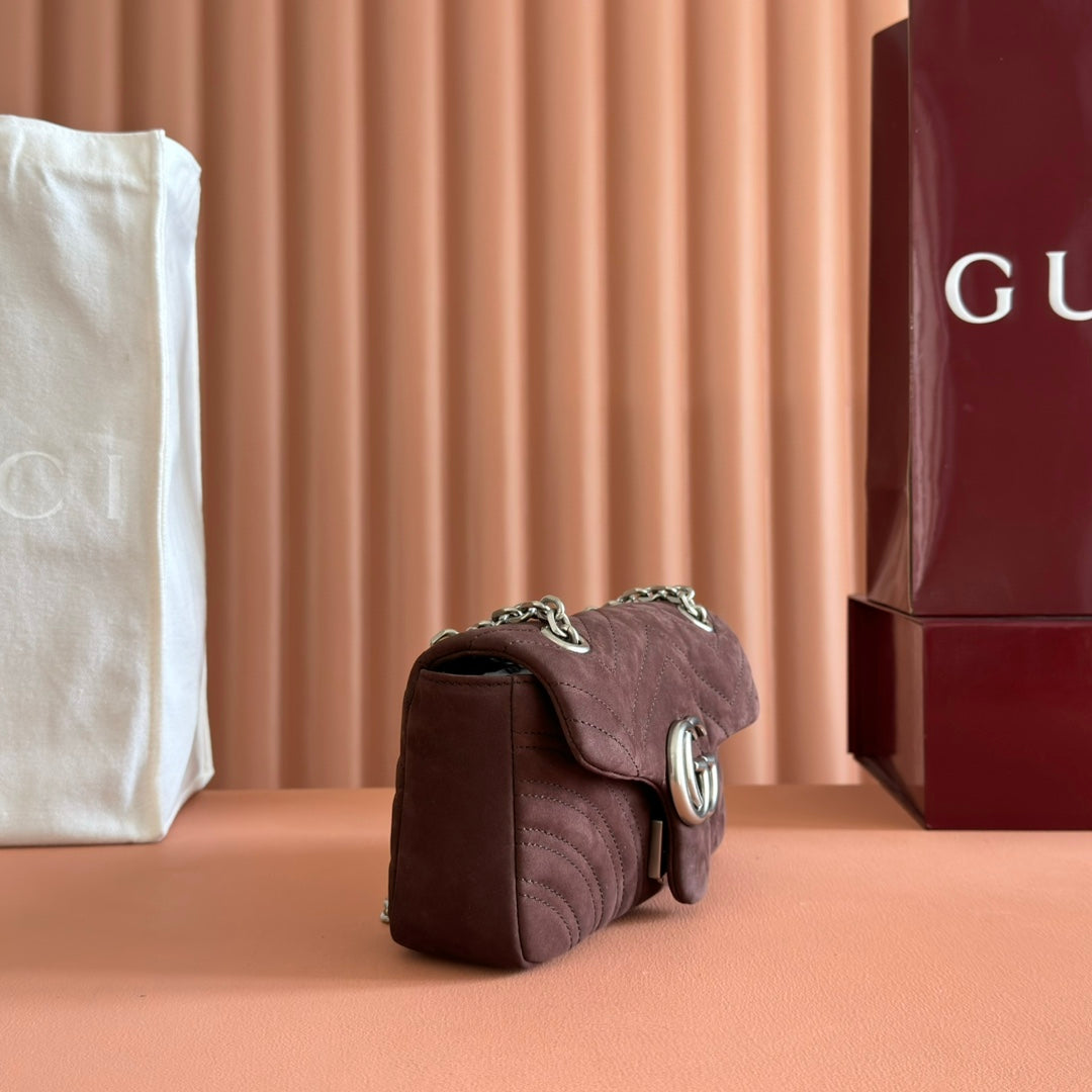 Gucci Marmont Bag 26 Red Brown Suede Gold Hardware 272099 mysite