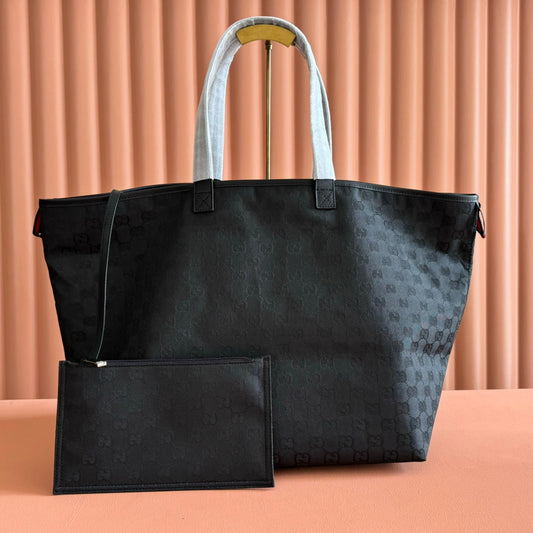 GG Edge Large Tote Bag Black Matte Rubber Fabric 271781 mysite