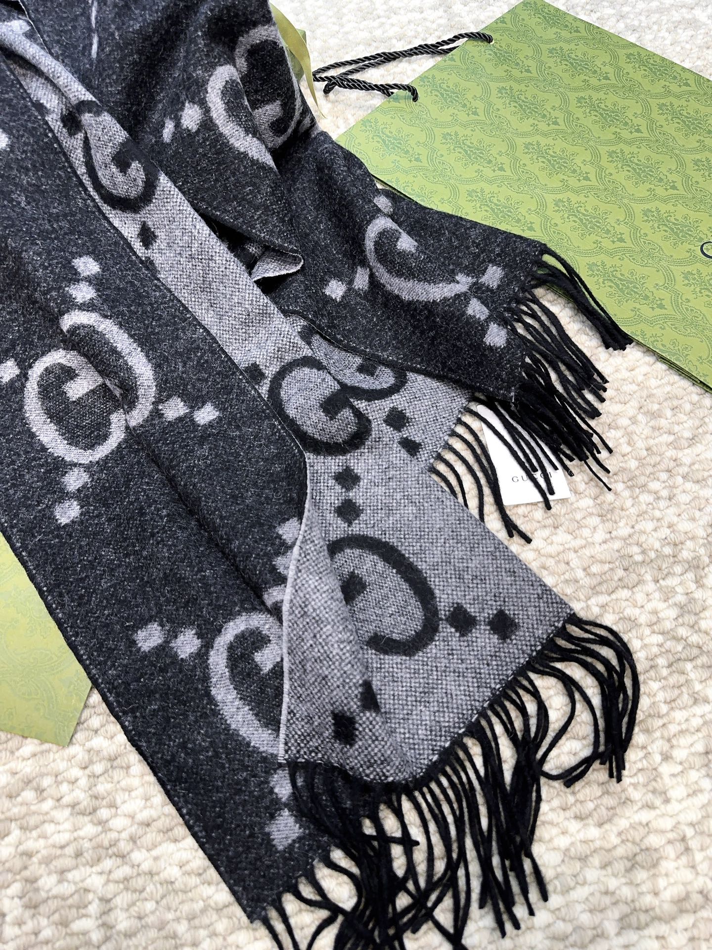 SCARF 200 CM IN BLACK MIX LIGHT GRAY CASHMERE 396377 mysite