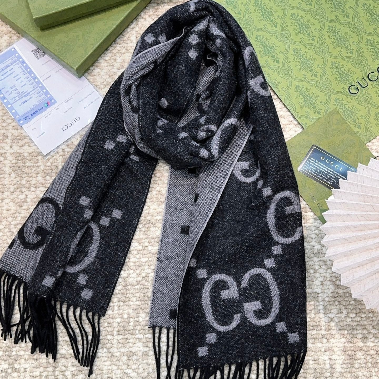 SCARF 200 CM IN BLACK MIX LIGHT GRAY CASHMERE 396377 mysite