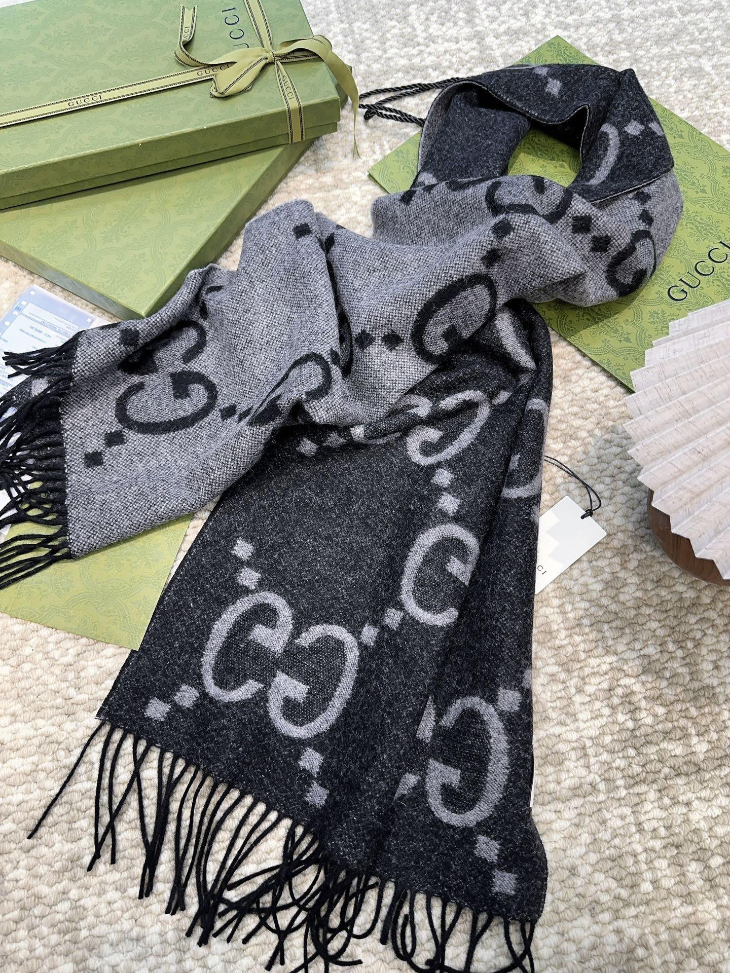 SCARF 200 CM IN BLACK MIX LIGHT GRAY CASHMERE 396377 mysite