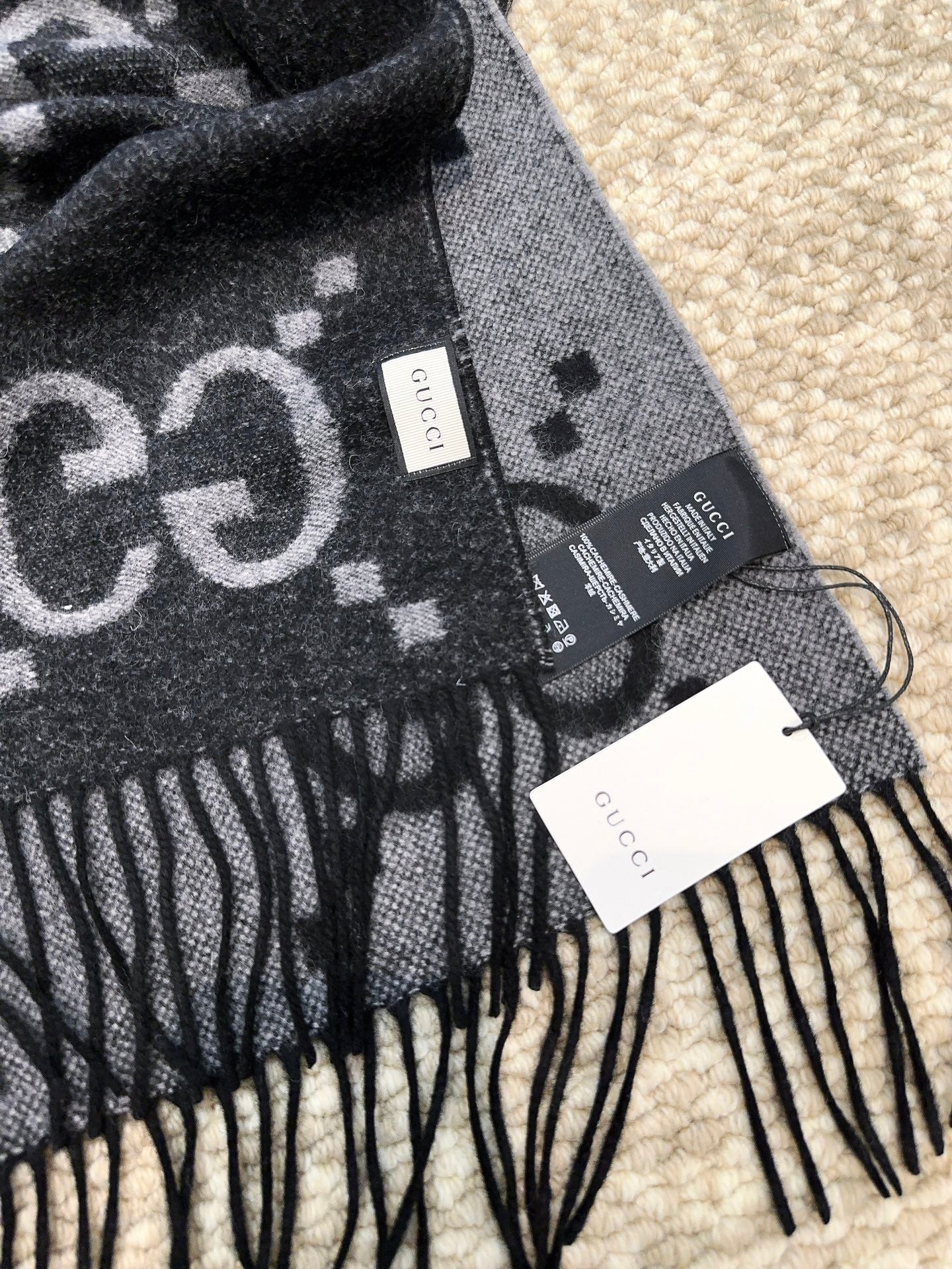 SCARF 200 CM IN BLACK MIX LIGHT GRAY CASHMERE 396377 mysite