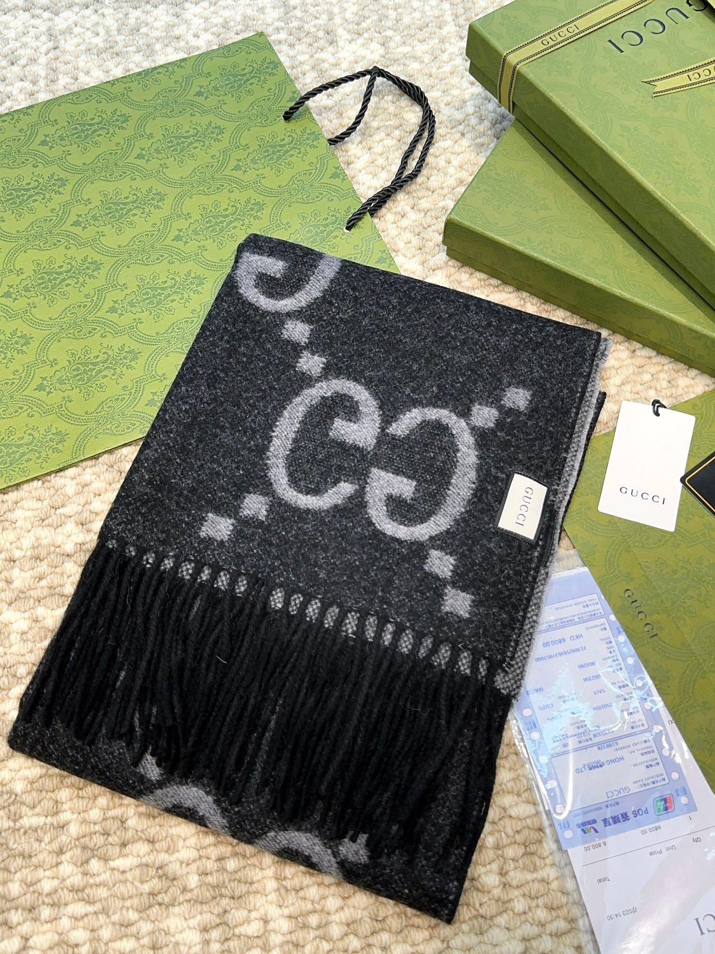 SCARF 200 CM IN BLACK MIX LIGHT GRAY CASHMERE 396377 mysite