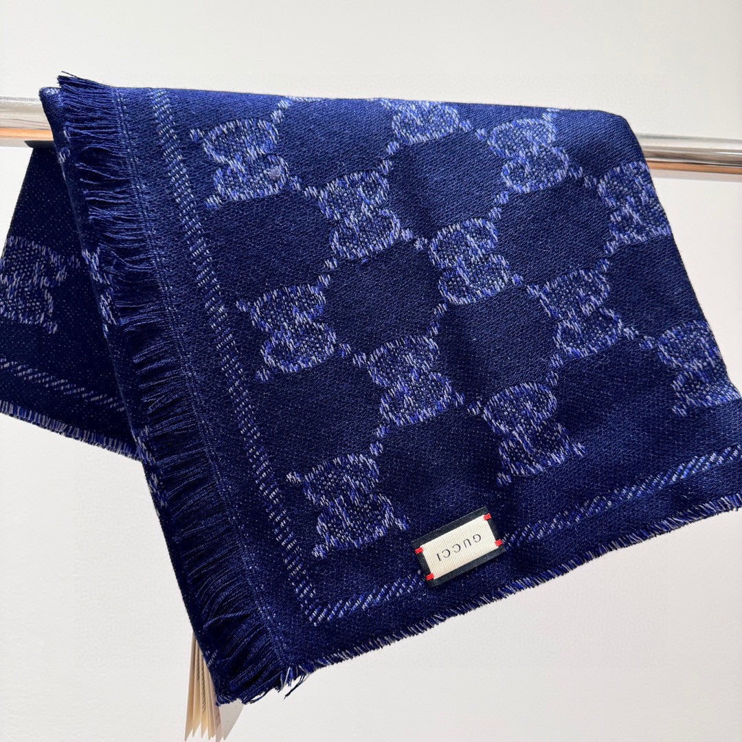 SCARF 195 CM IN NAVY BLUE WOOL  399808 mysite