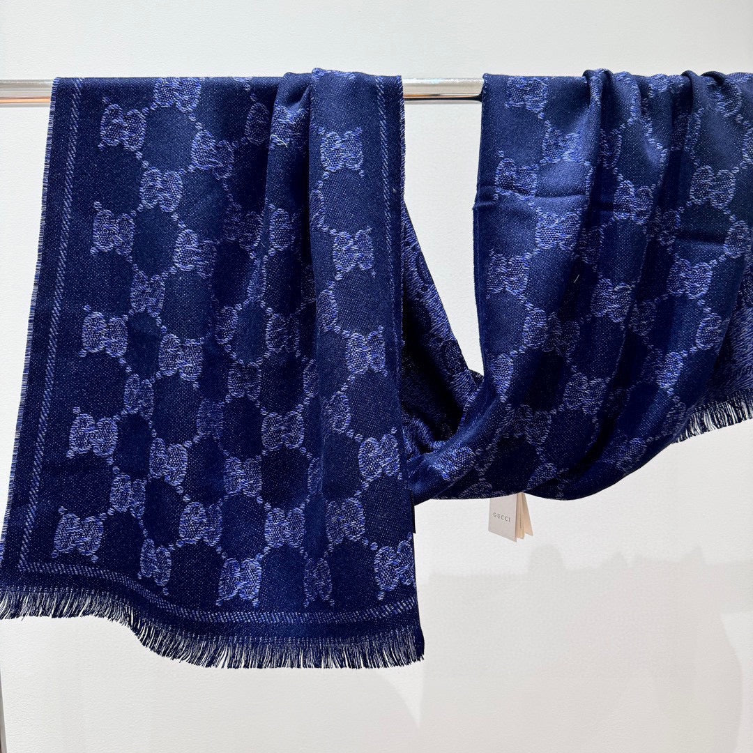 SCARF 195 CM IN NAVY BLUE WOOL  399808 mysite
