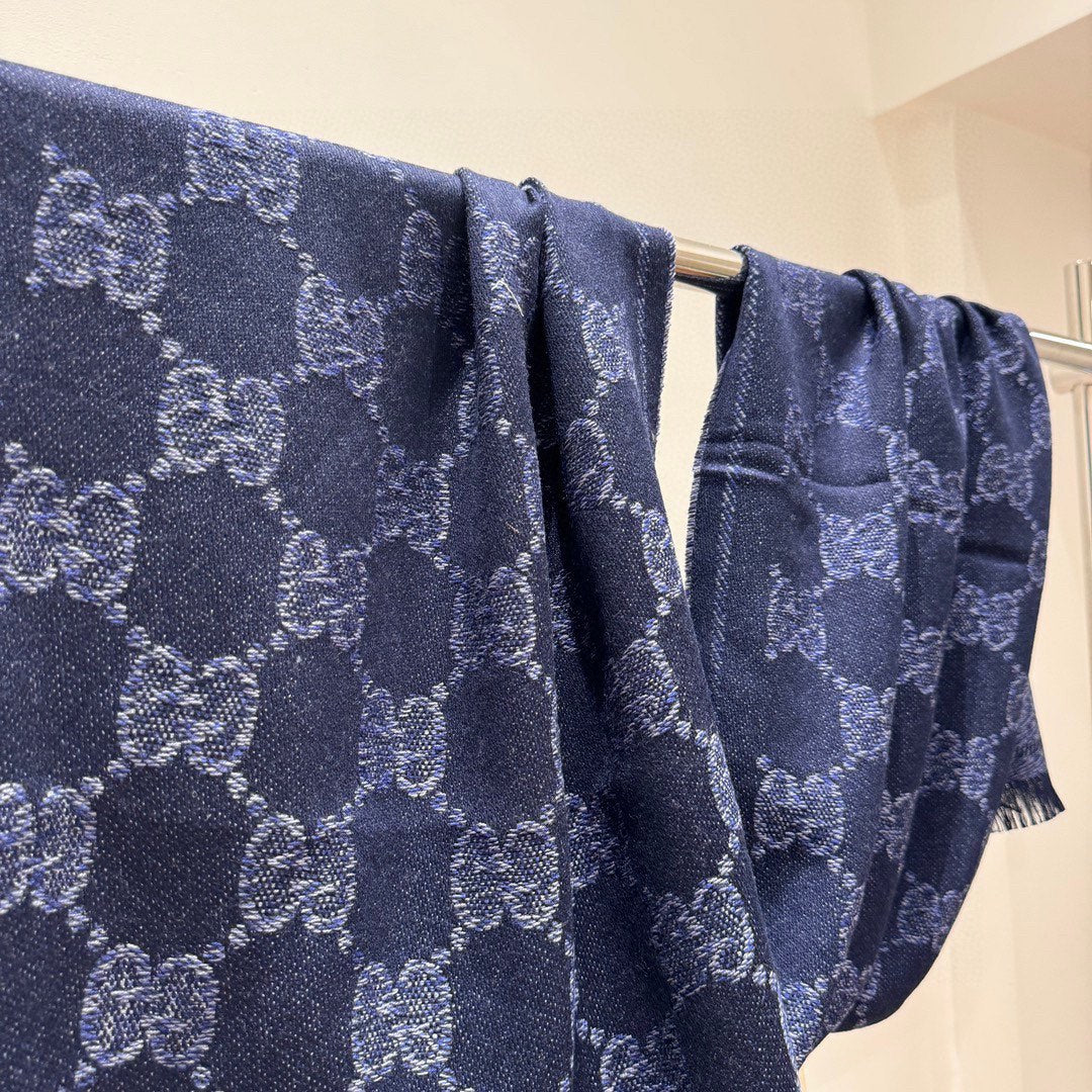 SCARF 195 CM IN NAVY BLUE WOOL  399808 mysite