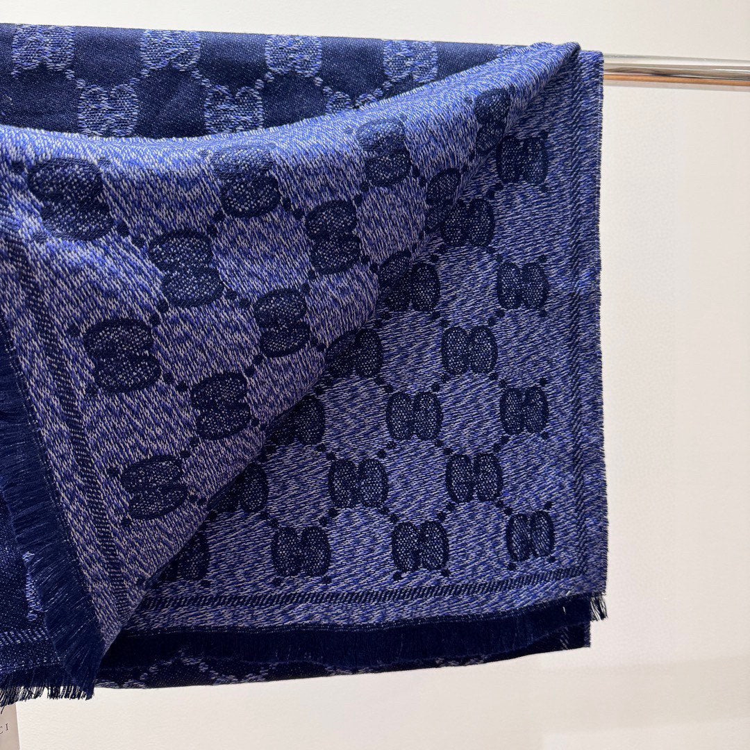 SCARF 195 CM IN NAVY BLUE WOOL  399808 mysite