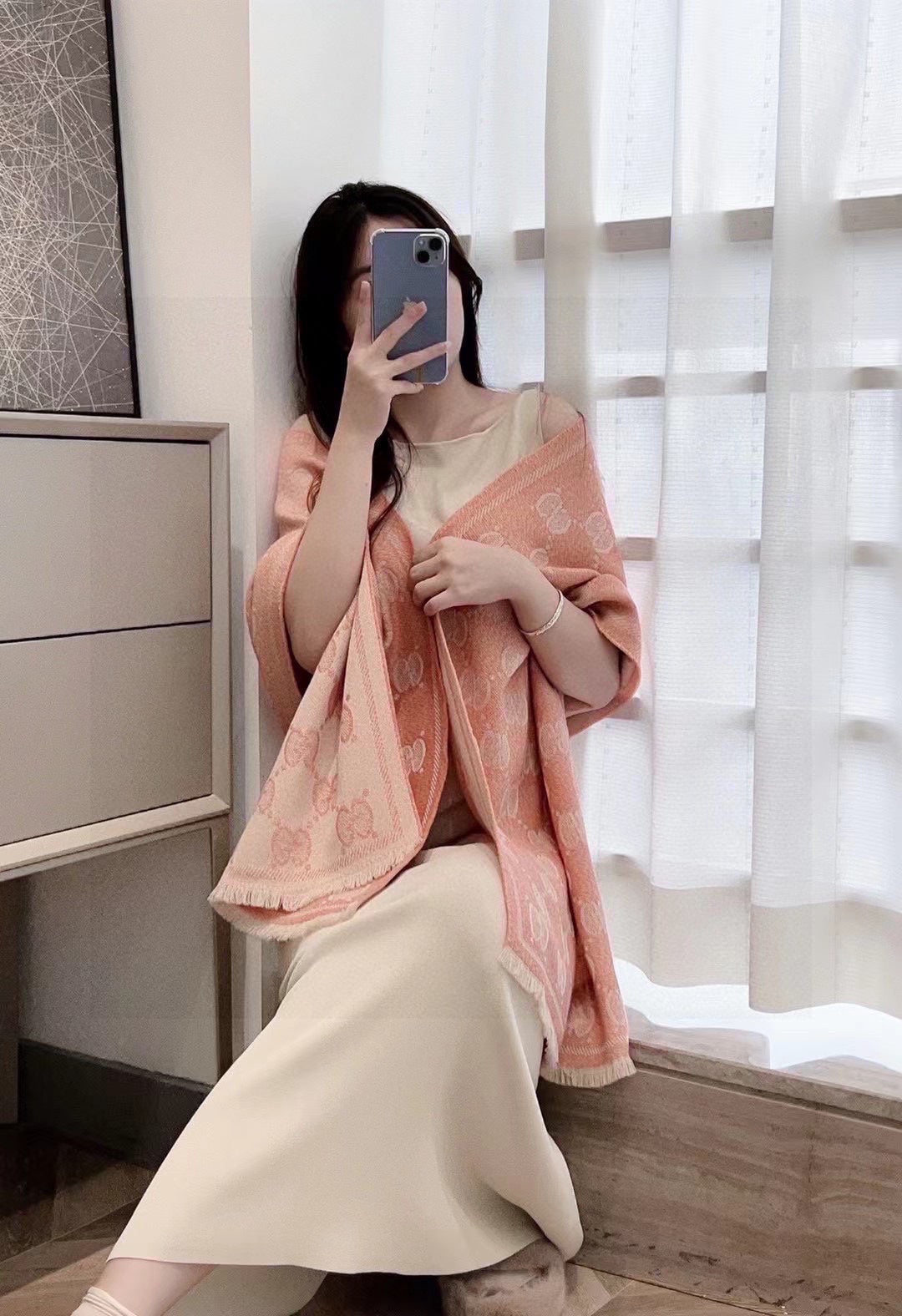 SCARF 195 CM IN MELON ORANGE WOOL  399810 mysite