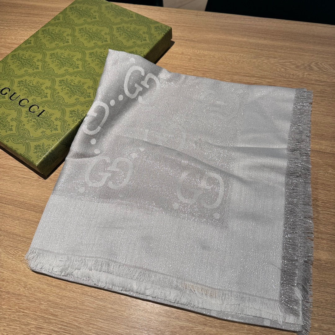 JACQUARD SILK WOOL SHAWL 140 CM SILVER GRAY 401259 mysite