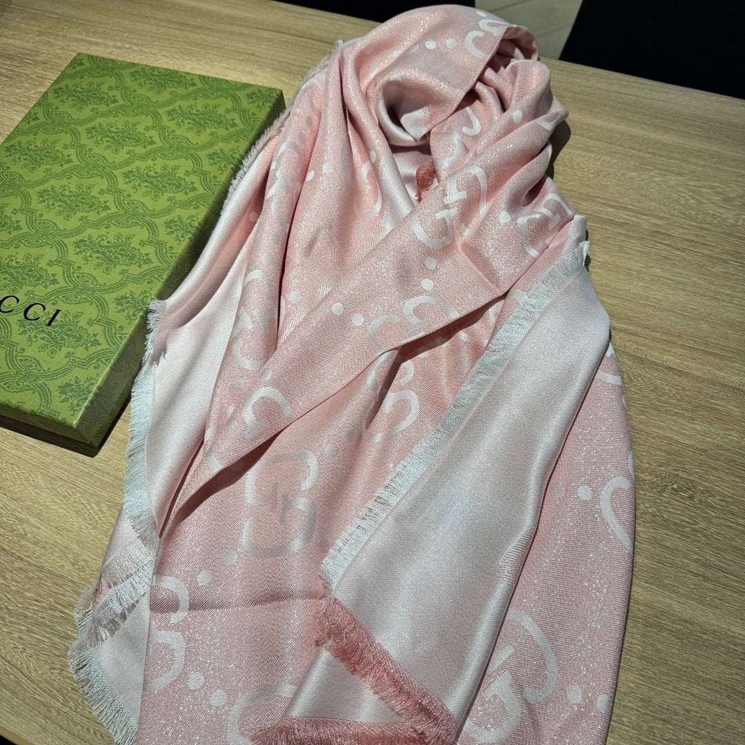 JACQUARD SILK WOOL SHAWL 140 CM LIGHT PINK 401260 mysite