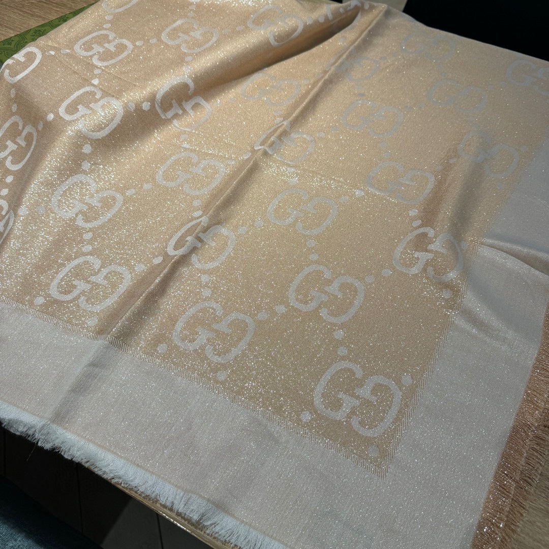 JACQUARD SILK WOOL SHAWL 140 CM BISQUE BEIGE 401261 mysite