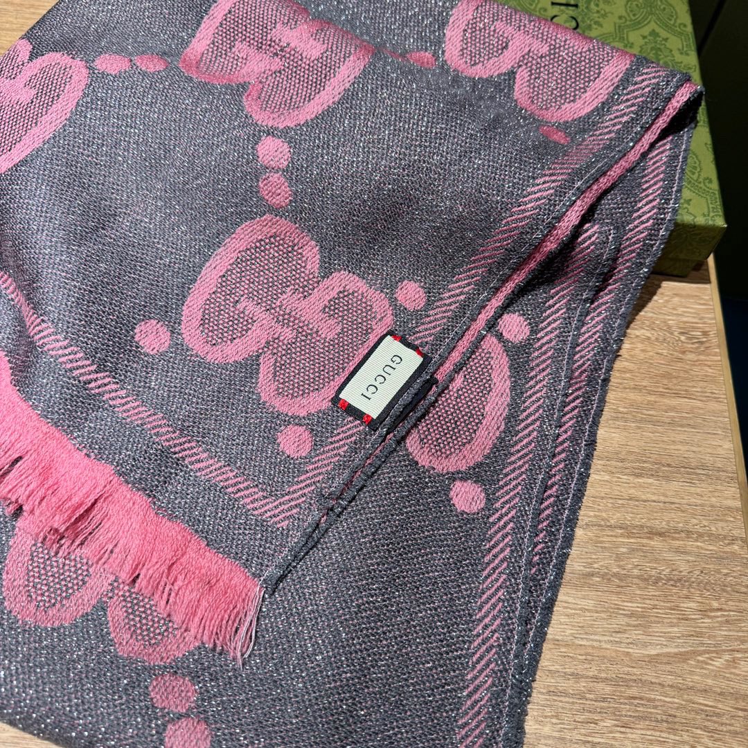 SCARF 195 CM IN DARK PINK GG WOOL LAMÉ JACQUARD 403976 mysite