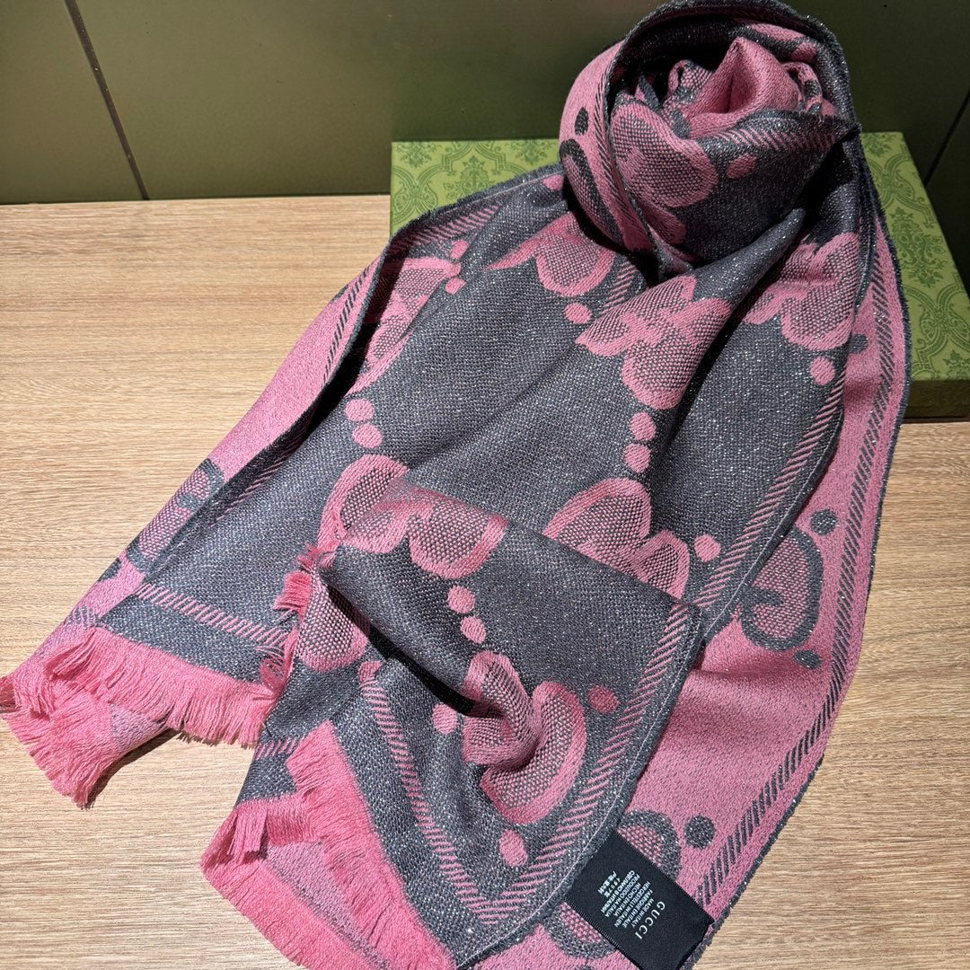 SCARF 195 CM IN DARK PINK GG WOOL LAMÉ JACQUARD 403976 mysite