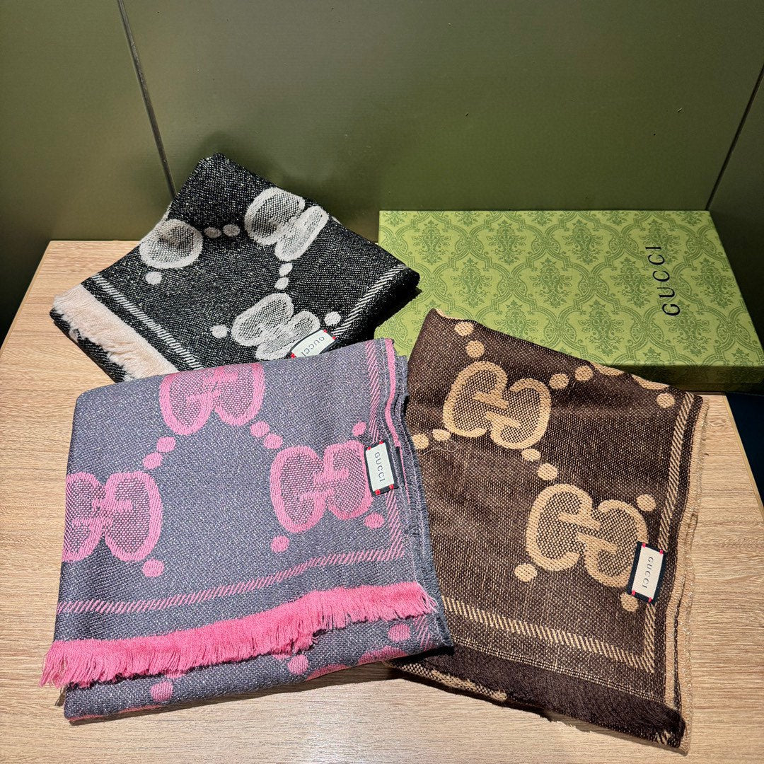 SCARF 195 CM IN DARK PINK GG WOOL LAMÉ JACQUARD 403976 mysite