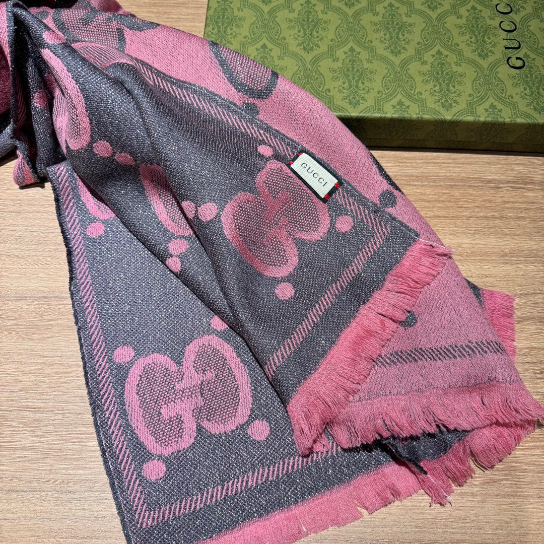 SCARF 195 CM IN DARK PINK GG WOOL LAMÉ JACQUARD 403976 mysite