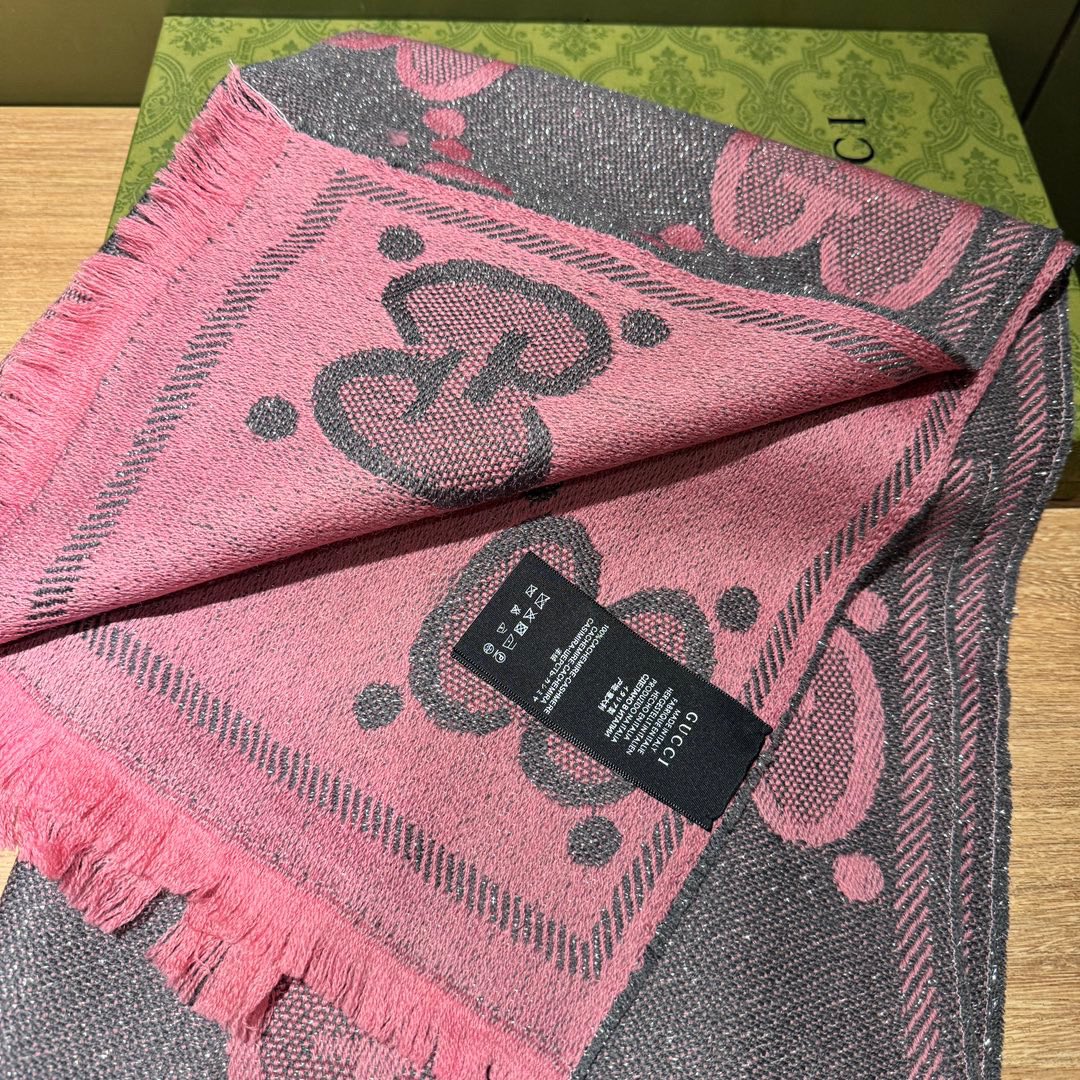 SCARF 195 CM IN DARK PINK GG WOOL LAMÉ JACQUARD 403976 mysite