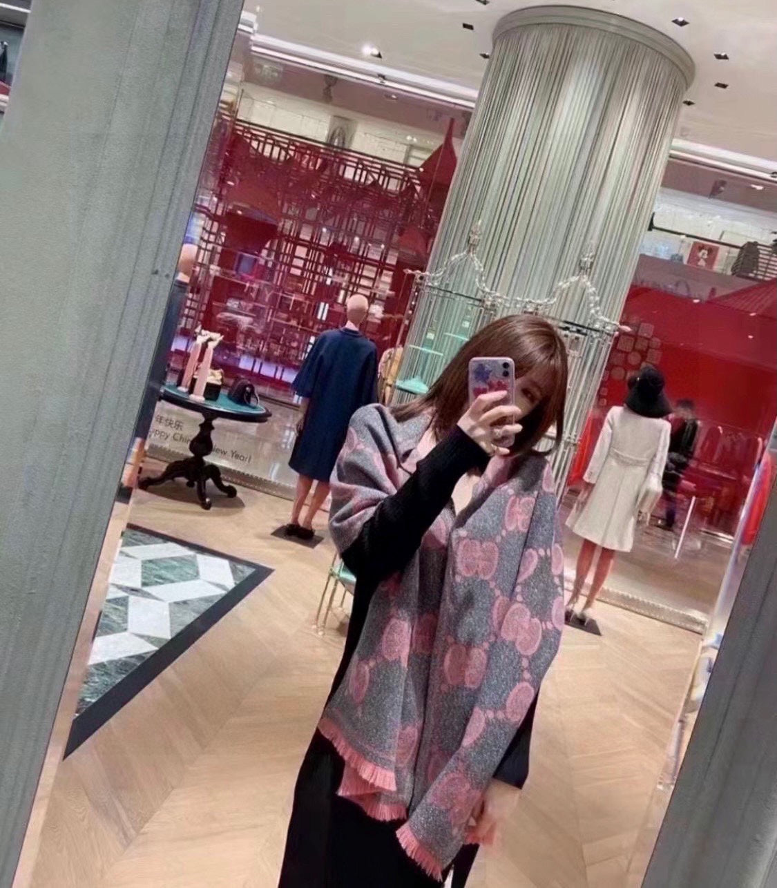 SCARF 195 CM IN DARK PINK GG WOOL LAMÉ JACQUARD 403976 mysite