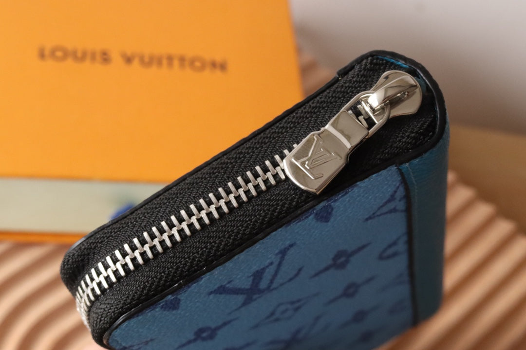 LV Zippy Vertical Wallet Light Blue Monogram Canvas & Taïga Leather 180051 mysite