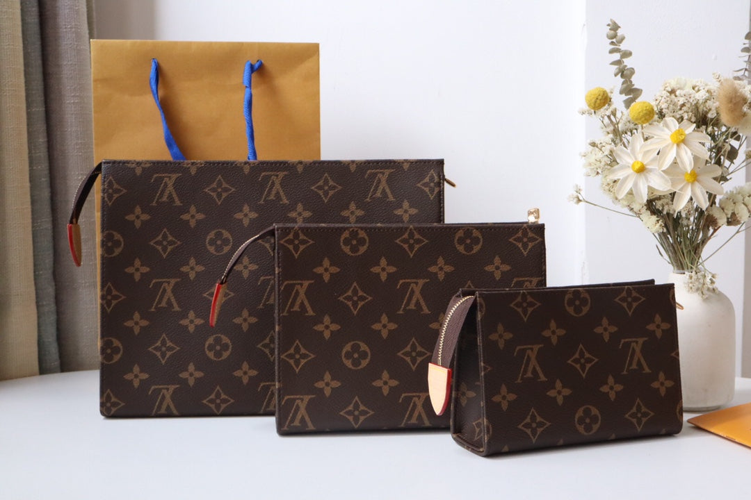 LV Trio Toilet Pouch Brown Monogram Canvas Cowhide 247994 mysite