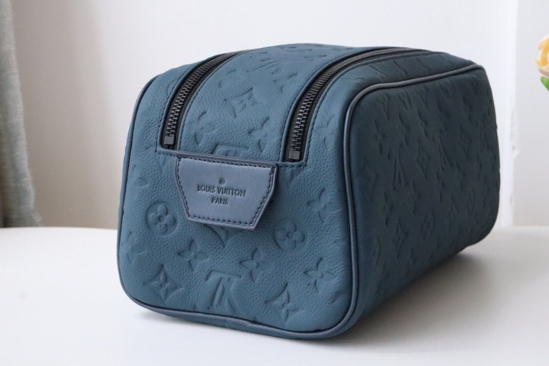 LV Dopp Kit Toiletry Bag Blue-Gray Taurillon Monogram Leather 217069 mysite