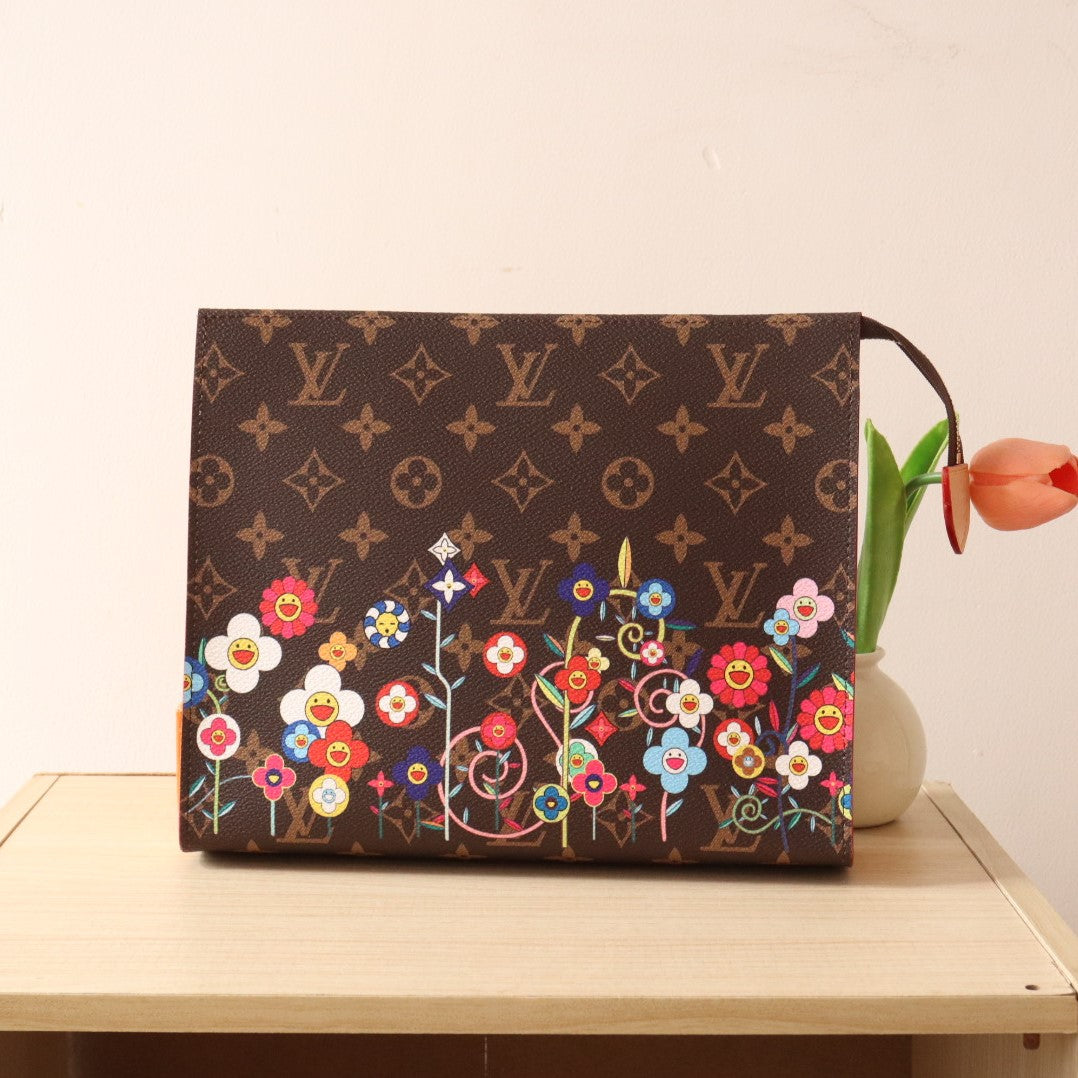 LV x TM Toiletry Pouch Brown Monogram Flower Motifs Canvas mysite